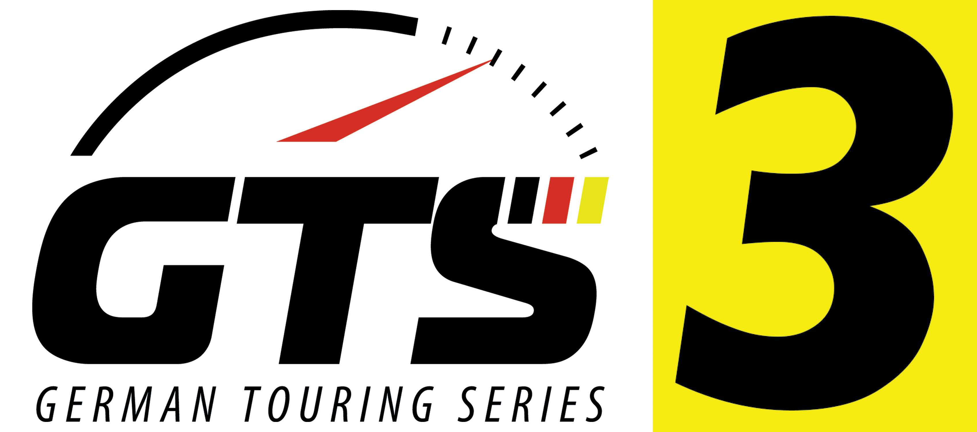 Logo of GTS German Touring Series with a yellow background and number 3.